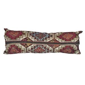 Antique Turkish Kilim Lumbar Pillow- 36x12 Vintage Antatolian Rug Textile